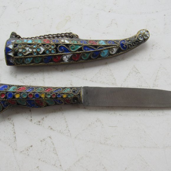 Antique French Cloisonné Knife and Sheath - Picture 6 of 6